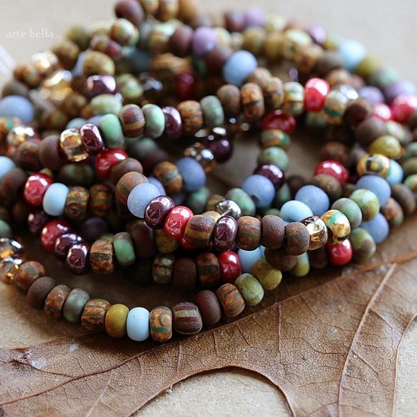 MATTE ROYALTY SEED Mix No. 8721 .. 20" Premium Picasso Matte Luster Aged Striped Czech Glass Seed Bead Mix Size 8/0 (8721-st)