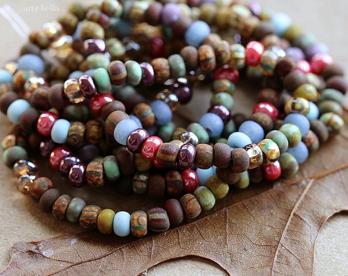 back in stock .. MATTE ROYALTY SEED Mix No. 8721 .. 20" Matte Picasso Luster Aged Striped Czech Glass Seed Bead Mix Size 8/0 (8721-st)