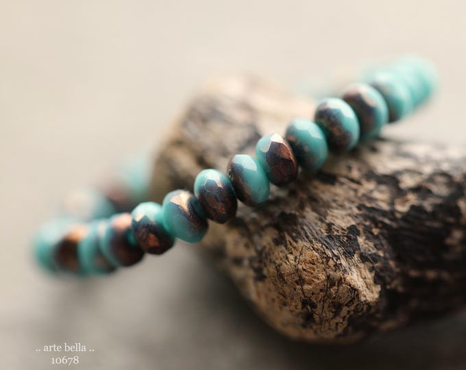 BRONZED TURQUOISE BABIES .. 30 Premium Czech Glass Faceted Rondelle Beads 3x5mm (10678-st) .. jewelry supplies