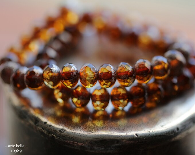 SILVERED GOLDEN COGNAC .. New 25 Premium Czech Glass Faceted Rondelle Beads 5x7mm (10389-st) .. jewelry supplies