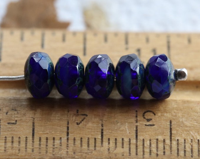 EARTHY COBALT PEBBLES No. 1 .. 25 Premium Picasso Czech Glass Faceted Rondelle Beads 4x6mm-5x7mm (8658-25)