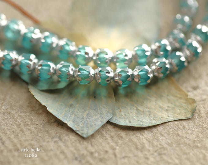 SILVERED TEAL BEBE Cathedrals .. New 40 Premium Matte Czech Glass Faceted Cathedral Beads 4mm (11082-st) .. jewelry supplies