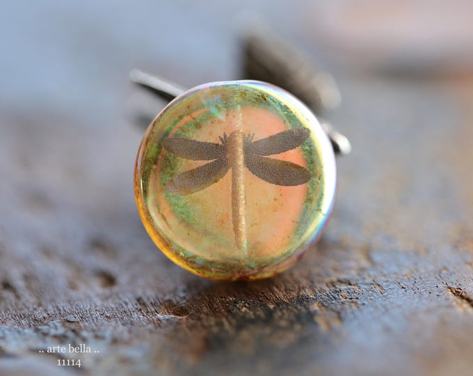 premium glass beads .. MYSTIC DRAGONFLIES .. New 4 Picasso Czech Glass Laser Etched Coin Bead Mix 17mm (11114-4) .. jewelry supplies