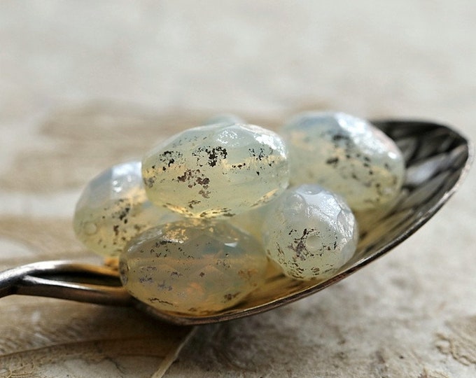 SILVERED OPAL OLIVES .. 12 Premium Mercury Czech Glass Faceted Oval Beads 12x8mm (8810-st) .. jewelry supplies