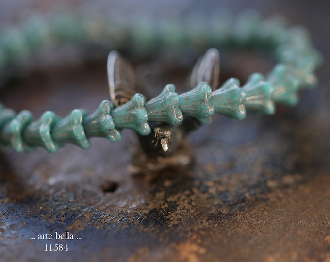 New .. BRONZED TEAL BABY Bells .. 30 Premium Czech Glass Bell Flower Bead 5x6mm (11584-st) .. jewelry making supplies