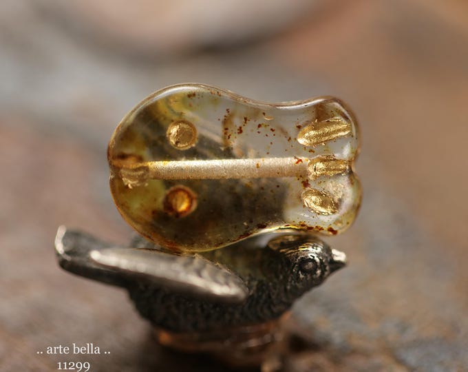 New .. GOLDEN BROWN SWIMMERS .. 6 Premium Picasso Czech Glass Fish Bead Mix 19x12mm (11299-6) .. jewelry supplies