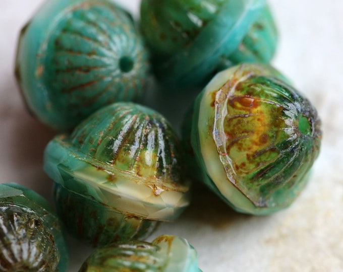 SUMMER DAY GROOVES .. 4 Premium Picasso Czech Glass Saturn Beads 12x11mm (7332-4) .. jewelry supplies