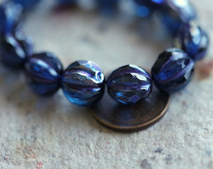 back in stock .. LUSTERED MALIBU GLITZ 10mm .. 12 Premium Czech Glass Faceted Melon Beads (10414-st) .. jewelry supplies
