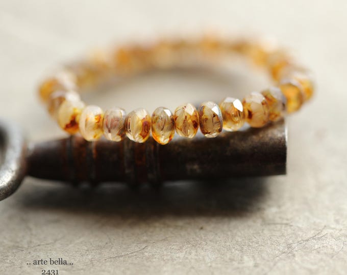 premium glass beads .. LITTLE LOVER .. 30 Picasso Czech Glass Faceted Rondelle Beads 3x5mm (2431-st) .. jewelry supplies