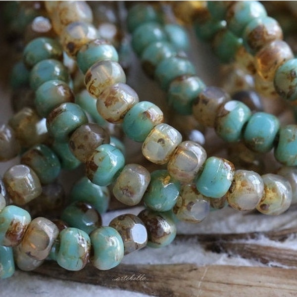 CASHMERE TURQUOISE SEEDS .. 50 Premium Picasso Czech Glass Tri-Cut Seed Bead Size 6/0 (5348-st) .. jewelry supplies