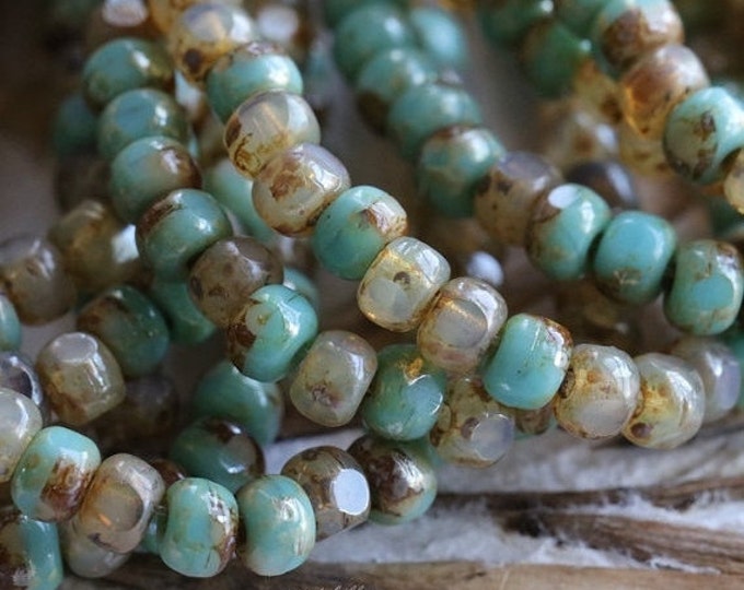 CASHMERE TURQUOISE SEEDS .. 50 Premium Picasso Czech Glass Tri-Cut Seed Bead Size 6/0 (5348-st) .. jewelry supplies