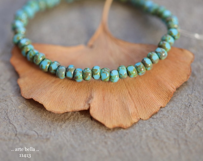 New .. MOSSY SKY SEEDS .. 50 Premium Picasso Czech Glass Faceted Seed Beads Size 6/0 4x3mm (11413-st) .. jewelry supplies