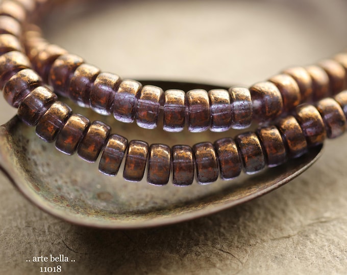 BRONZED VIOLET WHEELS .. New 50 Premium Czech Glass Heishi Rondelle Beads 3x6mm (11018-st) .. jewelry supplies