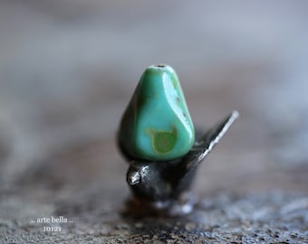 MOSSY TURQUOISE PEAKS .. 6 Premium Picasso Czech Glass Old Style Drop Beads 13x9mm (10121-6)