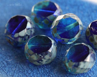 back in stock .. TROPICAL SLABS .. 6 Premium Picasso Czech Table Cut Glass Beads 12mm (6192-6) .. jewelry supplies