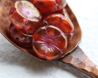 back in stock .. GOLDEN BOYSENBERRY ORANGE Pansy .. 12 Premium Czech Glass Hibiscus Flower Beads 12mm (8169-st) .. jewelry supplies