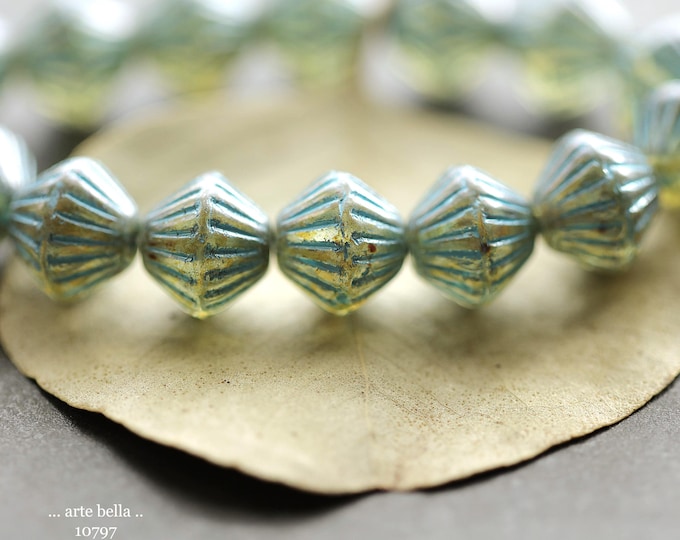 back in stock .. BLUE HONEY TUTUS .. 15 Picasso Czech Glass Tribal Bicone Beads 11mm (10797-st) .. jewelry supplies
