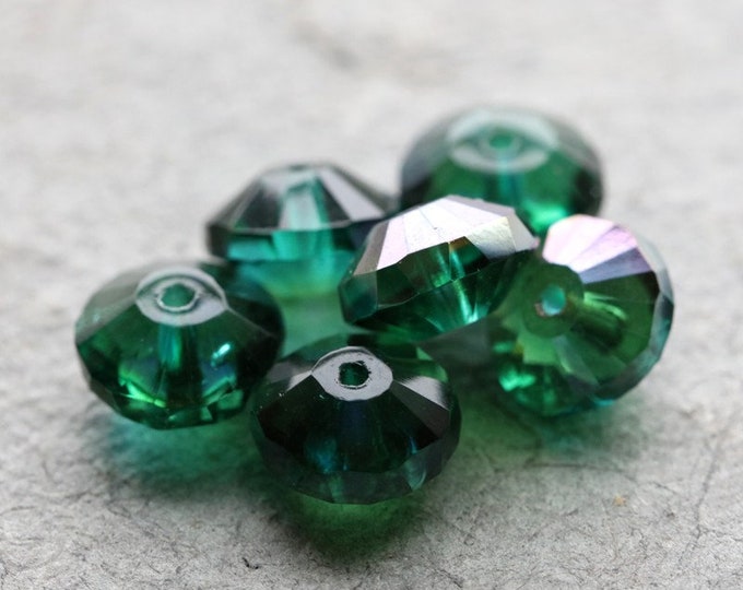 WICKED MYSTIC EMERALDS .. 12 Premium Celsian Czech Glass Rivoli Saturn Bead 10x6mm (8413-12) .. jewelry supplies