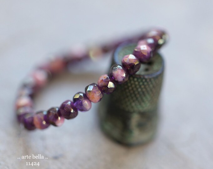 New .. GOLDEN PINK GRAPE Babies .. 30 Premium Czech Glass Faceted Rondelle Beads 3x5mm (11424-st) .. jewelry supplies