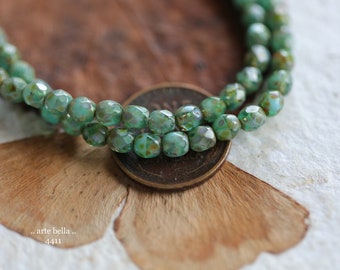 EARTHY SEASHORE .. 50 Premium Picasso Czech Glass Faceted Round Beads 4mm (4411-st)