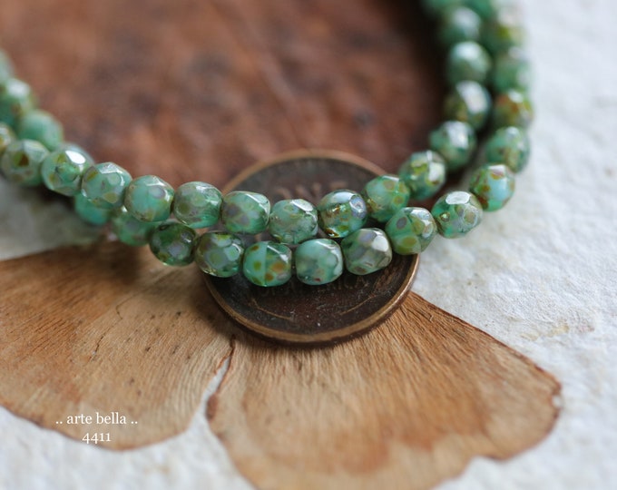 EARTHY SEASHORE .. 50 Premium Picasso Czech Glass Faceted Round Beads 4mm (4411-st) .. jewelry supplies