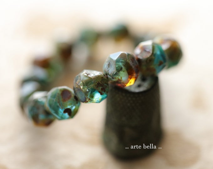 last ones .. EARTHY BEACH NUGGETS .. 15 Picasso Czech Glass Baroque Central Cut Beads 9mm (9471-st)