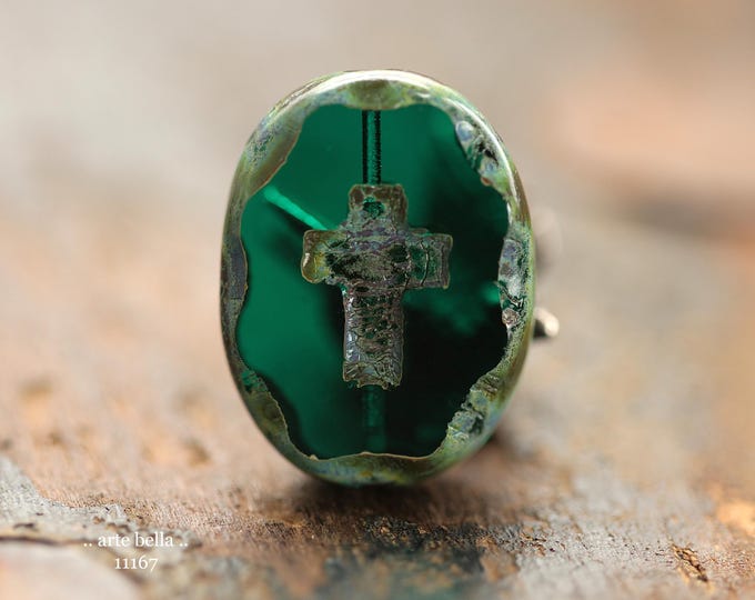 New .. DEEP OCEAN CROSSES No. 2 .. 2 Premium Picasso Czech Glass Oval Cross Bead Mix 25x19mm (11167-2) .. jewelry making supplies