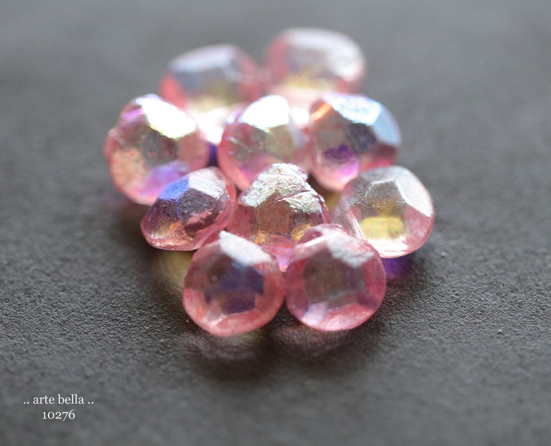 PINK PRINCESS DROPS .. New 10 Premium Rustic Etched Czech Glass Faceted Briolette Beads 10x9mm 10276-10 image 9