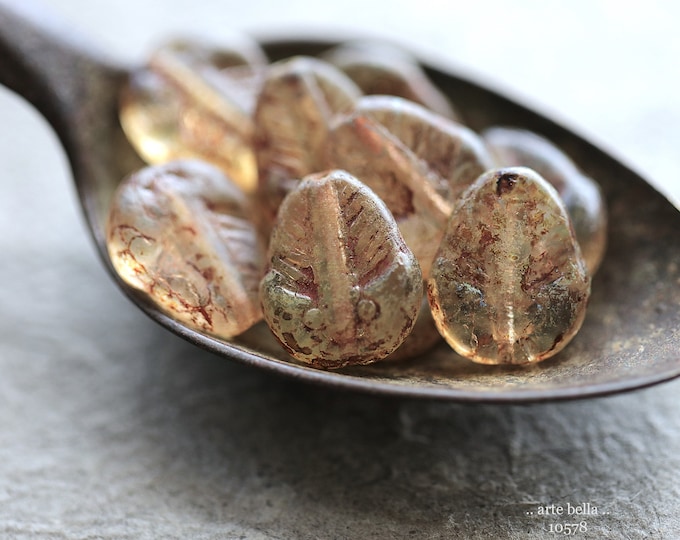 EARTHY TRILOBITE MIX .. 10 Premium Picasso Czech Glass Trilobite Fossil Beads 14x11mm (10578-10) .. jewelry supplies