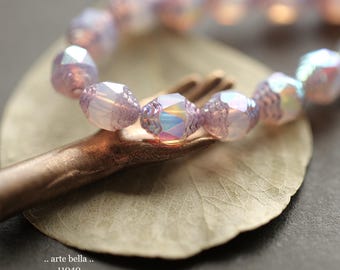 MYSTIC LILAC LANTERNS .. 15 Premium Czech Glass Carved Cathedral Oval Beads 8x6mm (11040-st) .. jewelry making supplies
