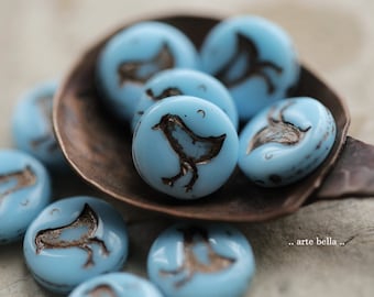 BRONZED SKY LIL' Chicks .. 10 Premium Picasso Czech Glass Bird Coin Beads 12mm (6271-10)