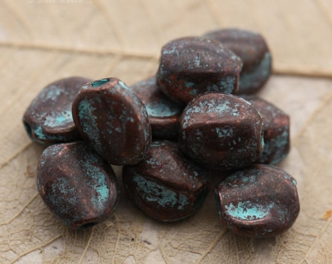 COPPER PATINA NUGGETS No. 13 .. 4 Mykonos Greek Copper Patina Nugget Beads 10mm (M13-4) .. jewelry supplies