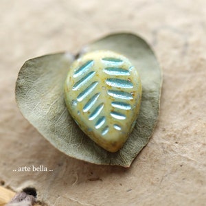 BLUE CREAM LEAVES .. 8 Premium Picasso Czech Glass Dogwood Leaf Beads 16x12mm 5985-8 image 1