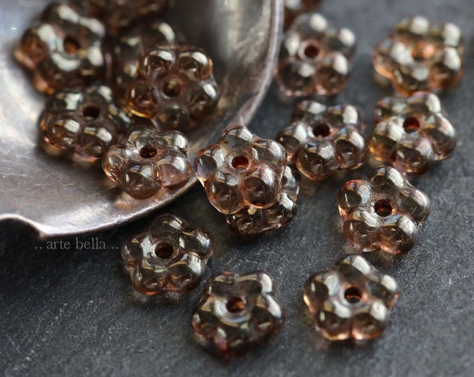 BRONZE PLUM VINCA .. 50 Premium Picasso Czech Glass Flower Spacer Beads 5mm (6632-50)