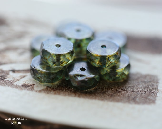 premium glass beads .. EARTHY PINE WHEELS .. 10 Picasso Czech Glass Wheel Beads 10x4mm (10288-10) .. jewelry supplies