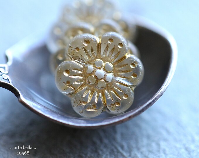 GOLDEN WHISPER ROSES .. 6 Premium Matte Czech Glass Wild Rose Bead Mix 14mm (10568-6) .. jewelry supplies