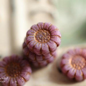 COPPERED PINK SUNFLOWERS .. New 6 Premium Czech Glass Flower Beads 13mm 10359-6 .. jewelry supplies image 6