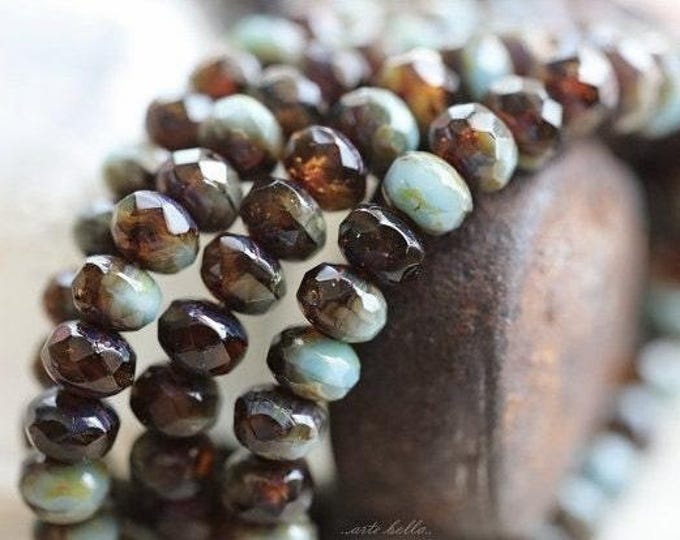 back in stock .. TOPAZ TURQUOISE BABIES .. 30 Premium Picasso Czech Mixed Glass Faceted Rondelle Beads 3x5mm (4261-st) .. jewelry supplies