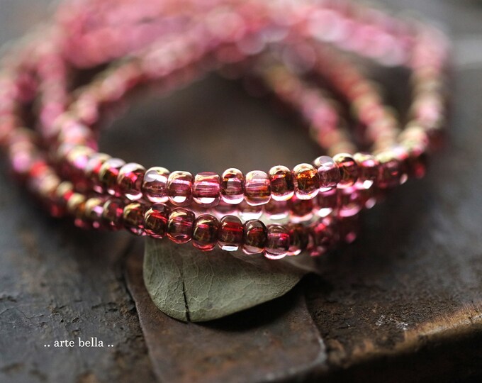 GOLDEN PINK SEEDS .. 50 Premium Czech Glass Faceted Seed Bead Size 6/0 (9737-st)