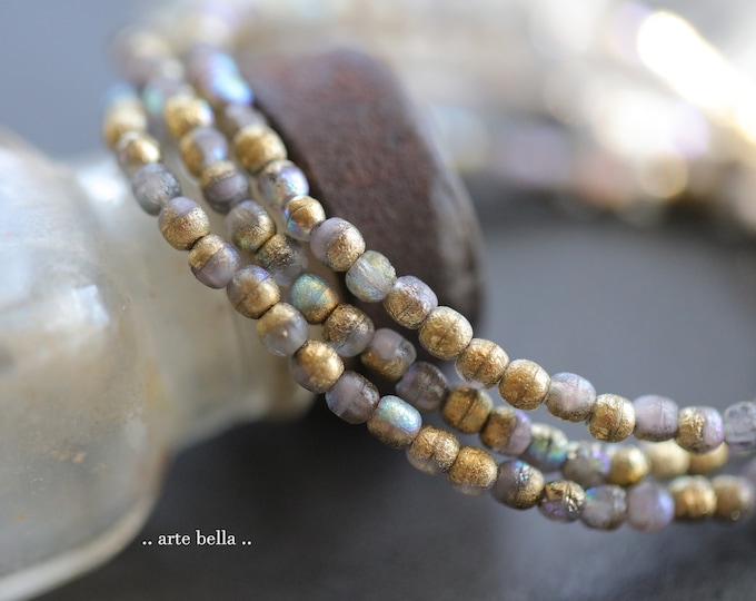 back in stock .. GOLDEN MYSTIC DRUKS 3mm .. 50 Premium Tiny Etched Czech Glass Druk Beads (9406-st) .. jewelry supplies