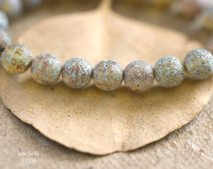 New .. BLUE HONEY DRUKS .. 20 Picasso Rustic Etched Czech Glass Druk Beads 8mm (11538-st) .. jewelry supplies