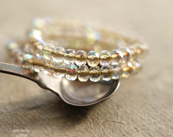 GOLDEN MYSTIC BABIES .. 30 Premium Czech Glass Faceted Rondelle Beads 3x5mm (10888-st) .. jewelry supplies