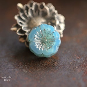 premium glass beads .. SILVERED SKY PANSY .. 6 Czech Glass Hibiscus Flower Beads 14mm (10519-6) .. jewelry supplies