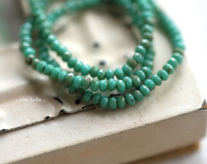 EARTHY TURQUOISE BITS .. 50 Premium Picasso Czech Glass Gem Cut Micro Faceted Rondelle Beads 3x2mm (9736-st)