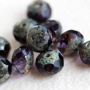 GRAPE VIOLETS .. 10 Premium Picasso Czech Rondelle Glass Beads 6x8mm (7303-10)