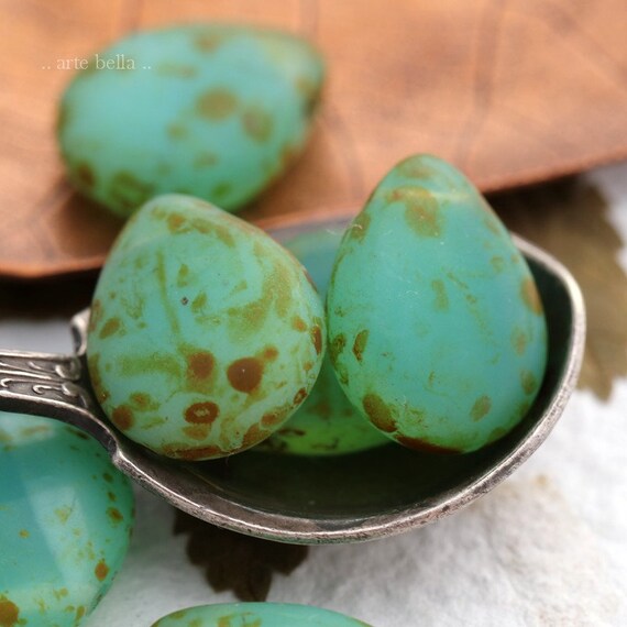 6 Premium Picasso Czech Teardrop Beads 16x12mm sale . BRONZE OCEANIC PEARS . 3368-6