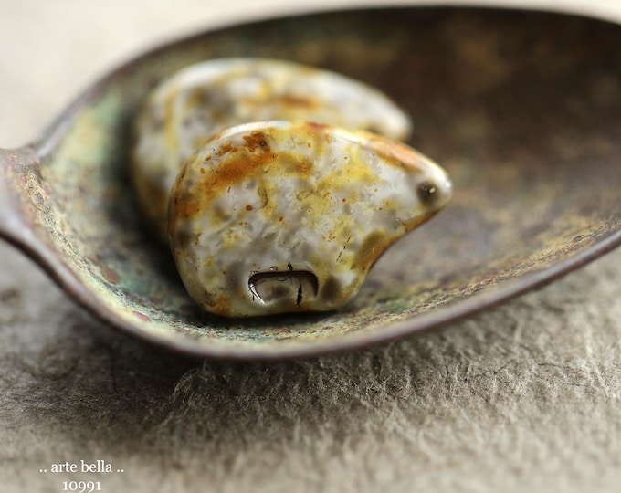 GRAY CARAMEL BEARS .. New 6 Premium Picasso Czech Glass Bear Totem Beads 18x12mm (10991-6) .. jewelry supplies