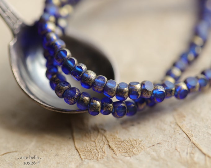 GOLDEN COBALT SEEDS .. 50 Premium Etched Czech Glass Faceted Seed Bead Size 6/0 (10326-st) .. jewelry supplies