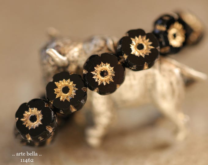 New .. GOLDEN TWILIGHT PANSY 7mm .. 12 Premium Czech Glass Petite Hibiscus Flower Bead Mix (11462-st) .. jewelry supplies