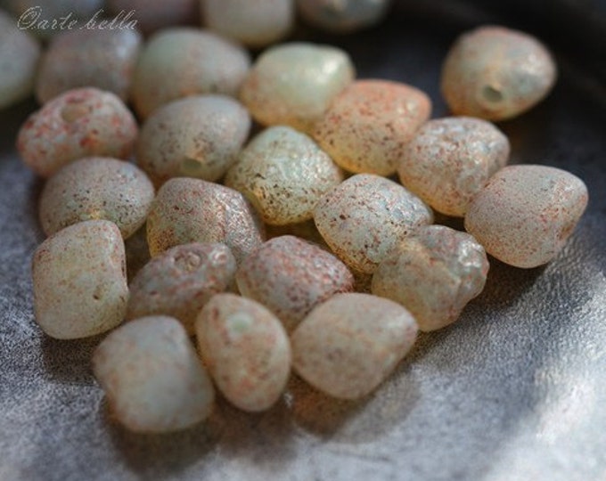 RUSTIC SAGE STONES .. 25 Premium Etched Picasso Czech Glass Beads 8x6mm (3705-25) .. jewelry supplies